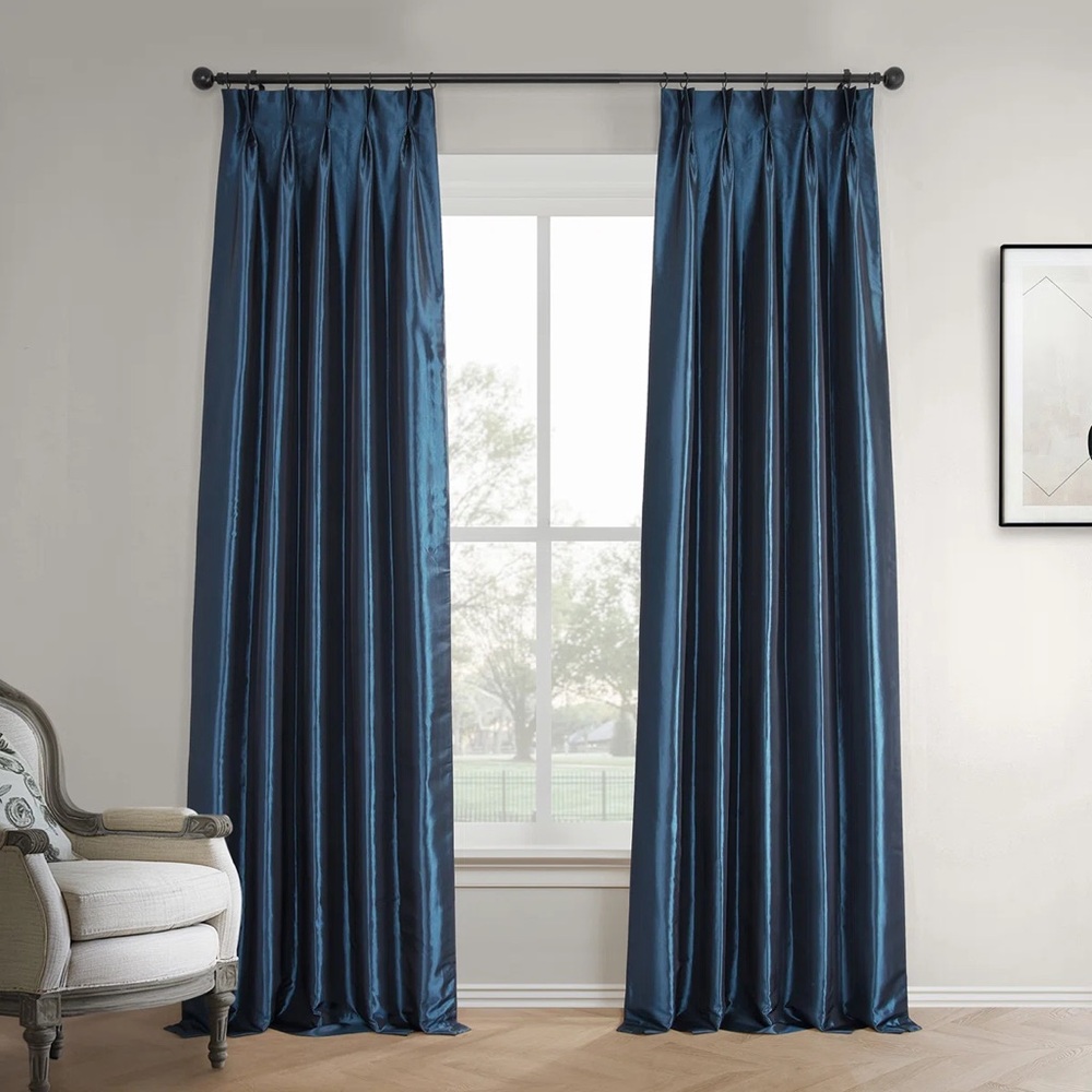 Set of 8 Navy Blue Pinch Pleat Curtains Peri brand Faux Silk